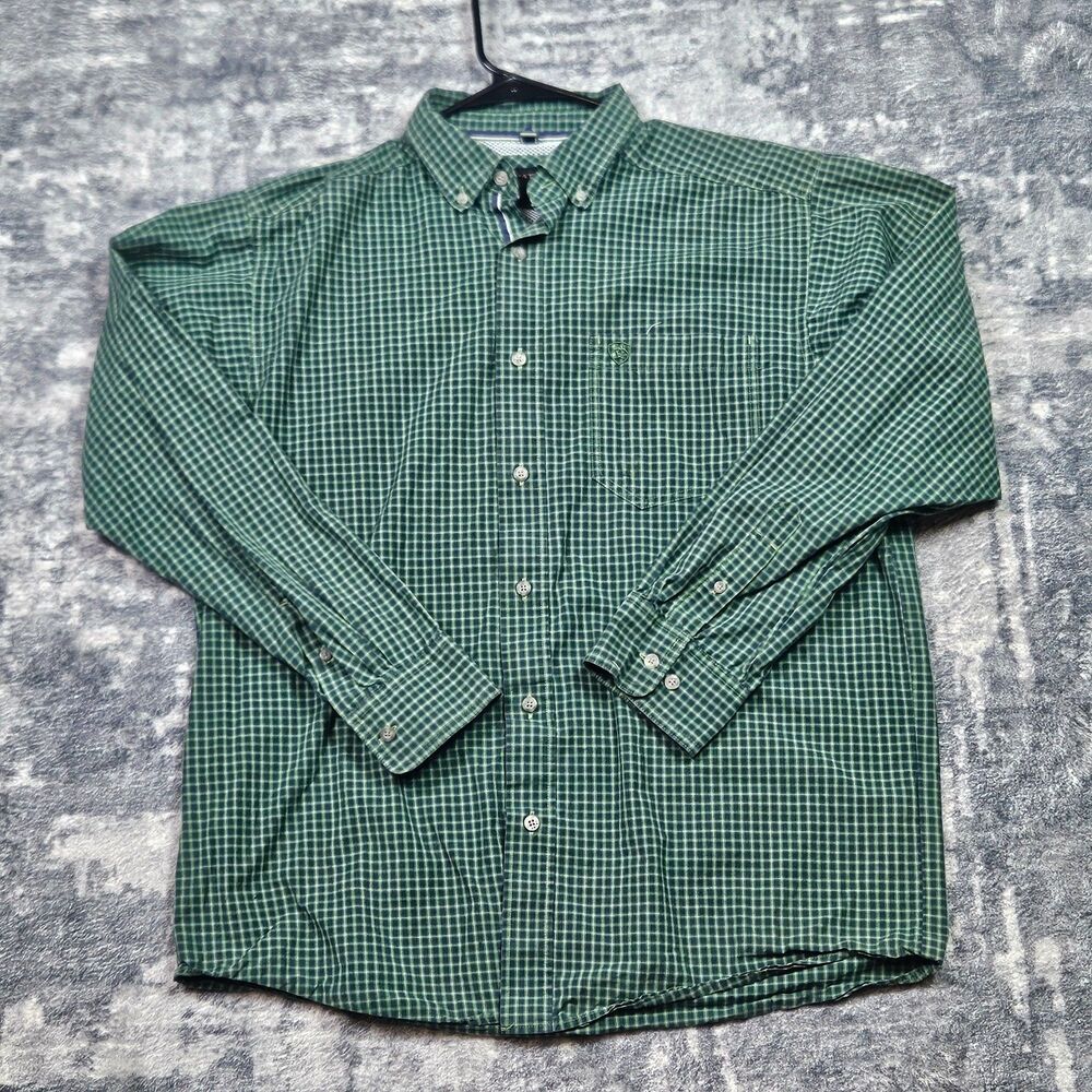 Ariat Pro Series Mens Medium Green Plaid Button Down Long Sleeve Western Shirt